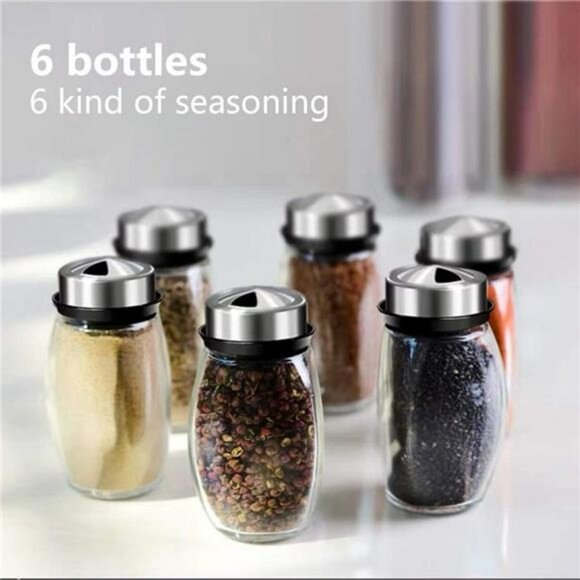 revolving spice rack organizer with 6 glass jars rotating kitchen countertop hol - Picture 5 of 8